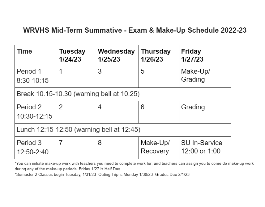 exam schedule